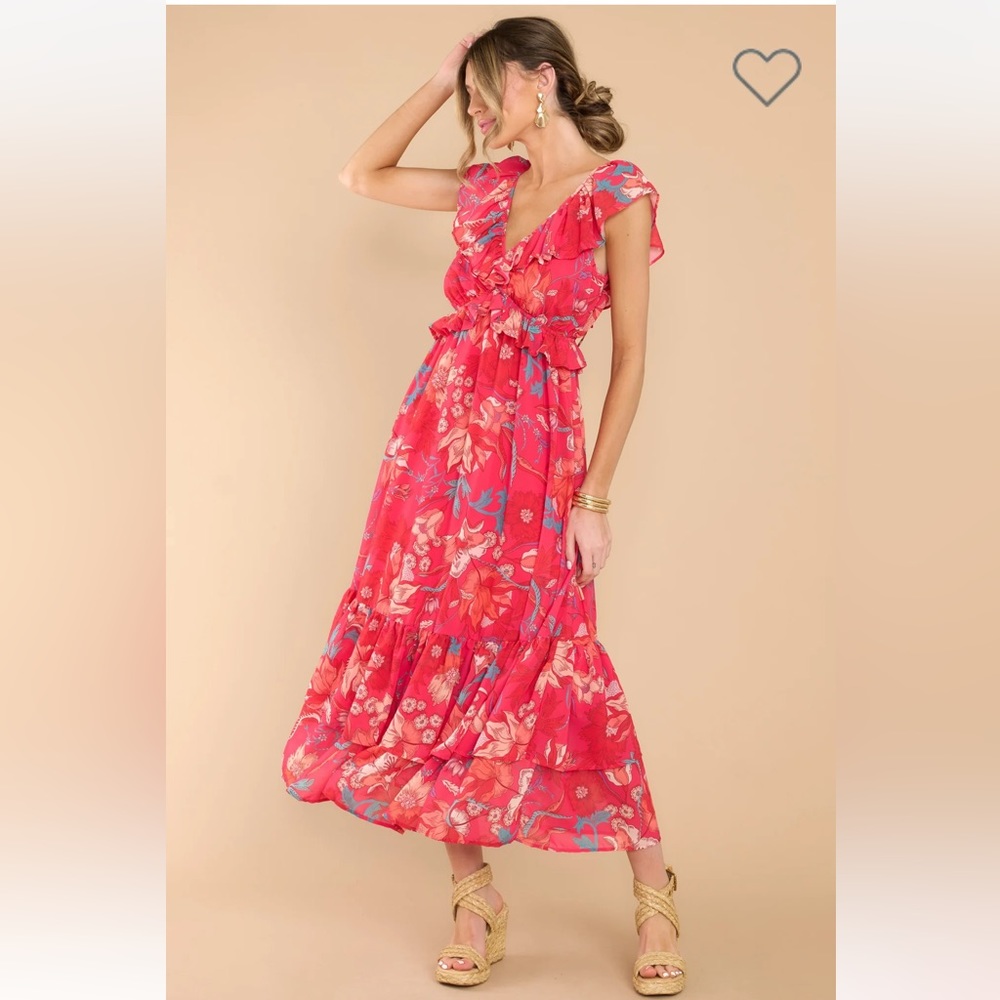 Flying Tomato Pink Floral Ruffle Maxi Dress